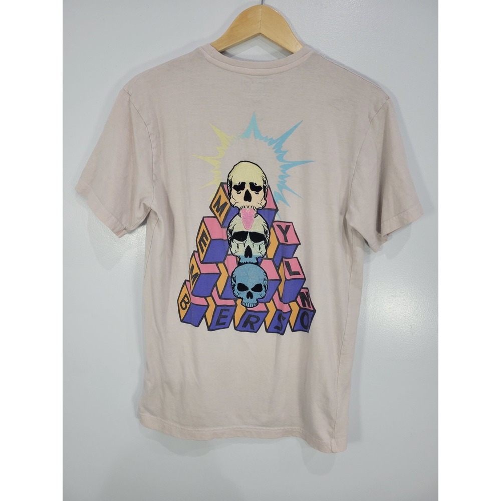 Members Only Mens Graphic T-Shirt Sand Tan Skulls Stacked Logo Tee M - Picture 4 of 7